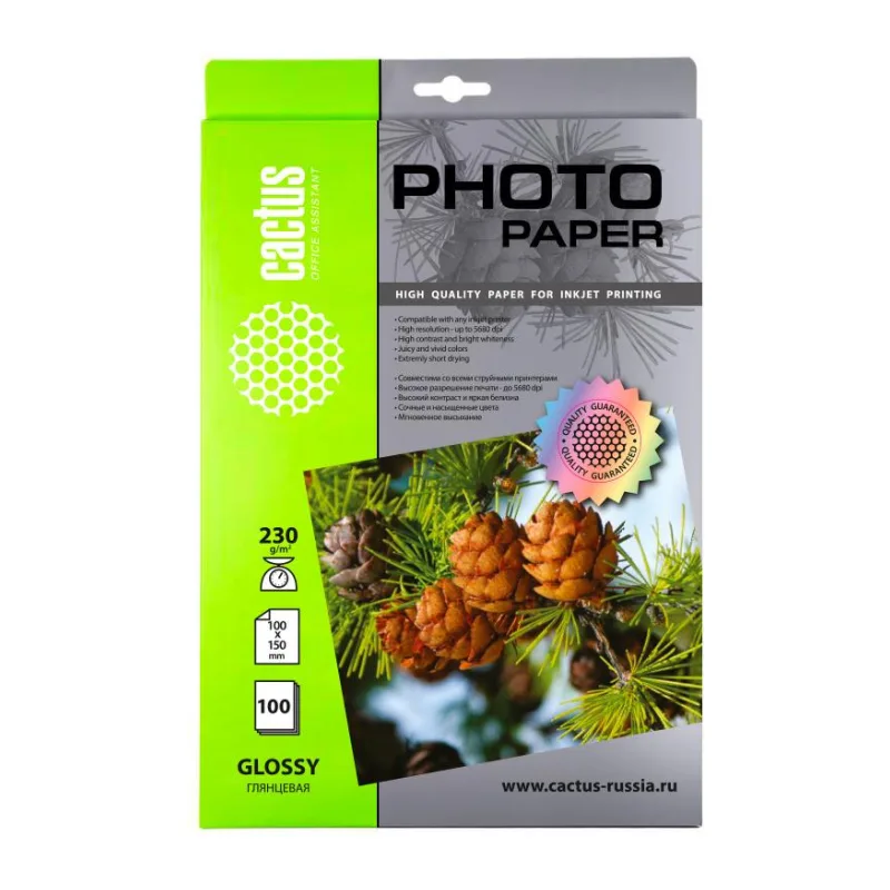 Фотобумага Cactus Глянцевая A6 230 г/кв.м. 100 листов CS-GA6230100