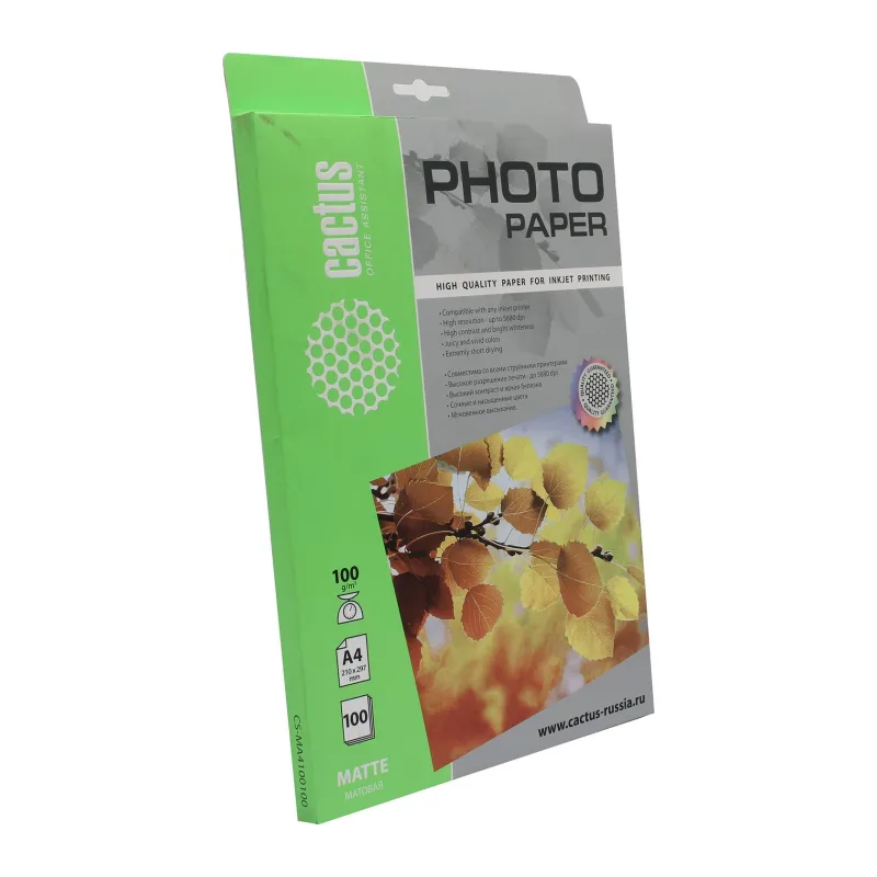 Фотобумага Cactus Матовая A4 100 г/кв.м. 100 листов (CS-MA4100100)