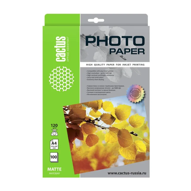 Фотобумага Cactus Матовая A4 120 г/м2 100 листов CS-MA4120100