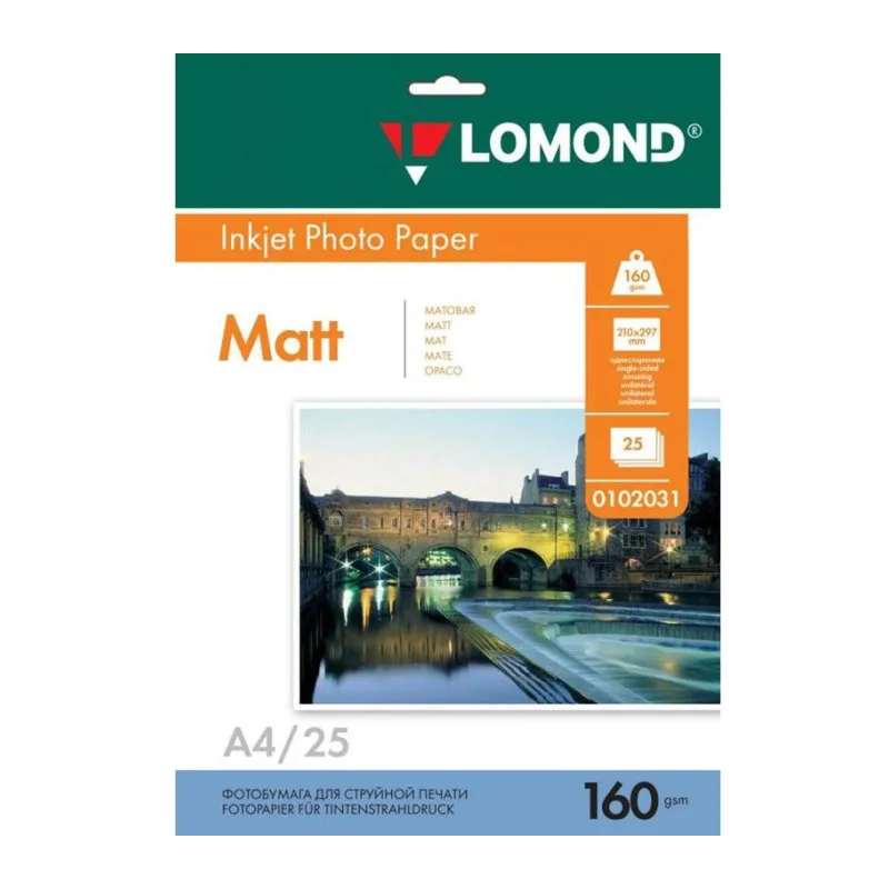 Фотобумага Lomond Матовая А4 160 г/кв.м. 25 листов 0102031