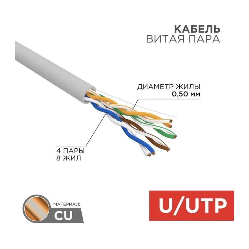 Кабель витая пара Rexant UTP 4PR 24AWG CAT5e 305м 01-0043